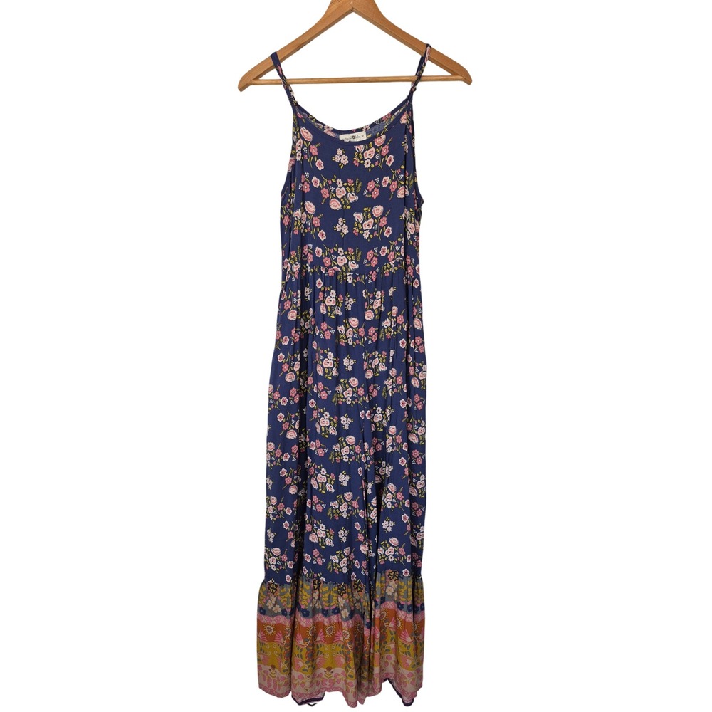 Natural Life Zoe Wide-Leg Jumpsuit Slate Floral Blooms Boho Size Medium - Picture 2 of 8